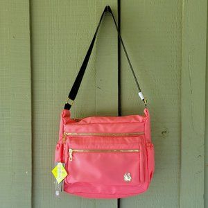 NWT GLORIA VANDERBILT Coral Nylon Multi Pocket Crossbody/Shoulder Bag